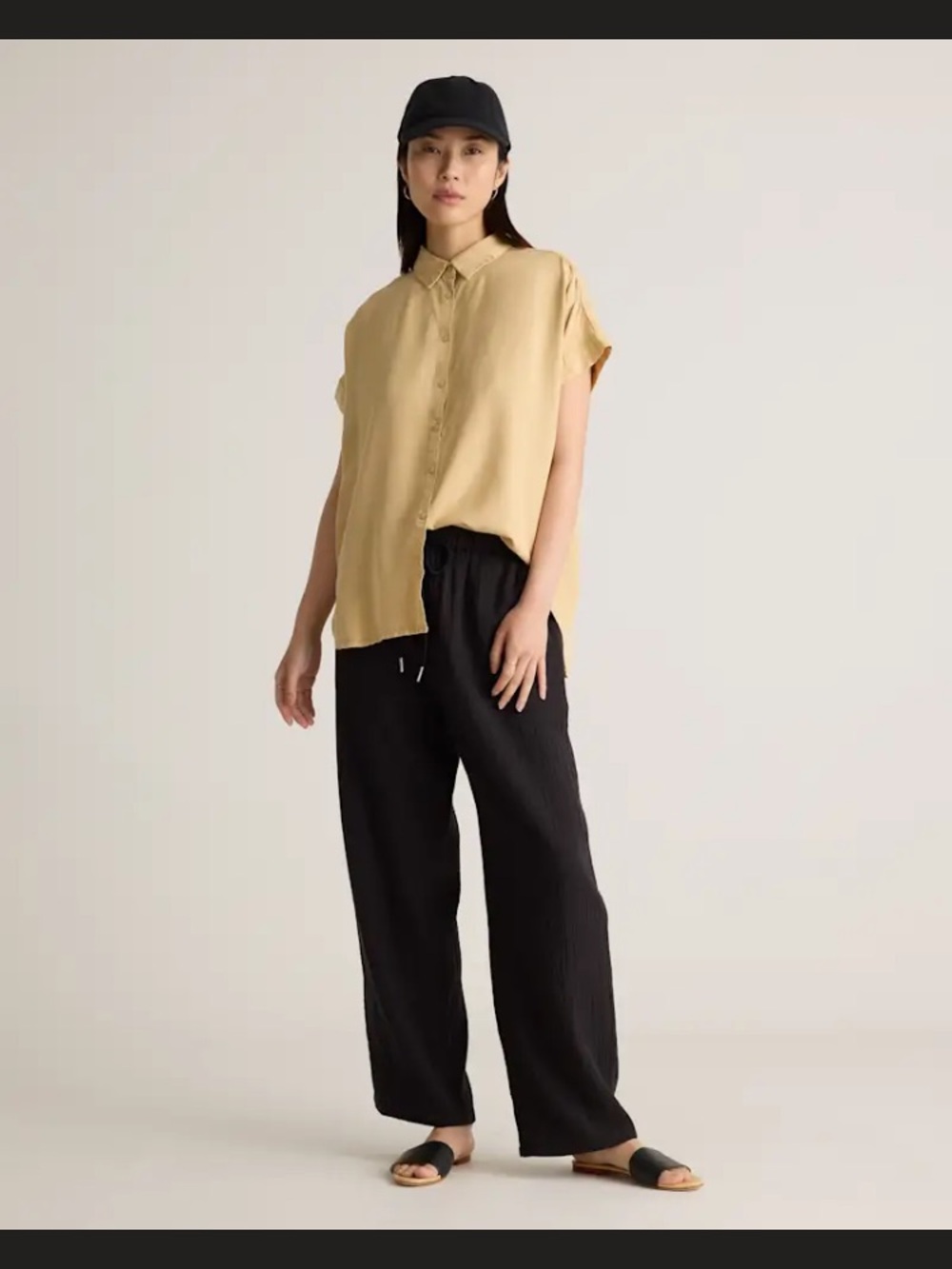 Quince 100% organic cotton gauze straight Leg Drawstring Pants - Black - Picture 2 of 8